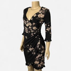 Jonathan Martin Black Floral Midi Dress